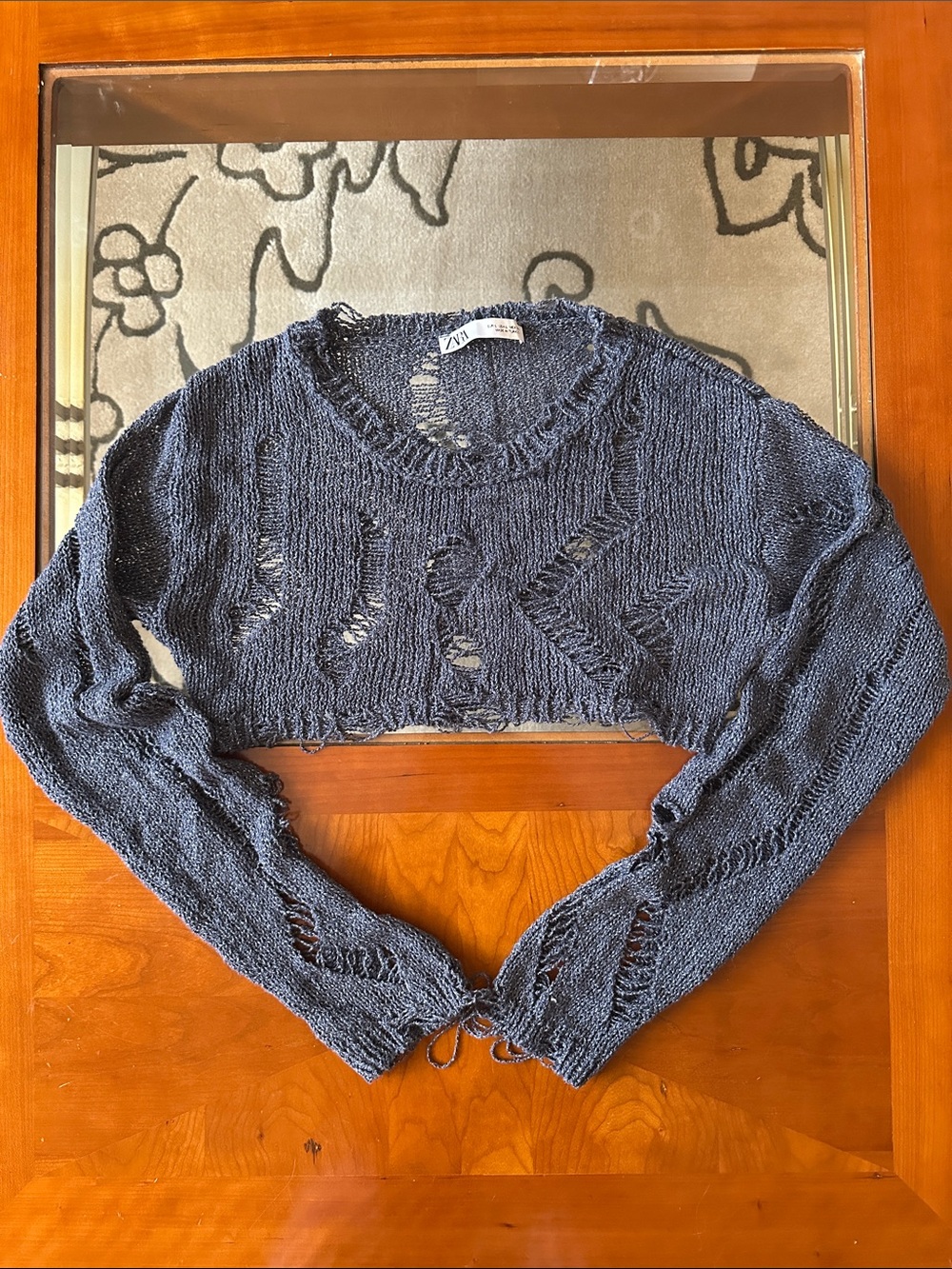 Zara Ashy Purple Distressed Cropped Knit Sweater